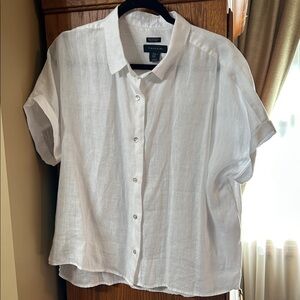 Tahari White Button Down Linen Shirt
